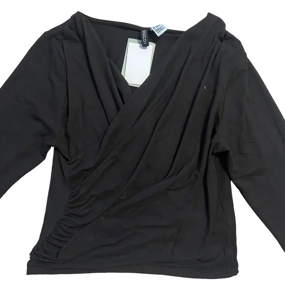 NWT H&M Divided Women's Medium Black Long Sleeve Wrap Top‎ Casual Fall Blouse - Picture 3 of 6